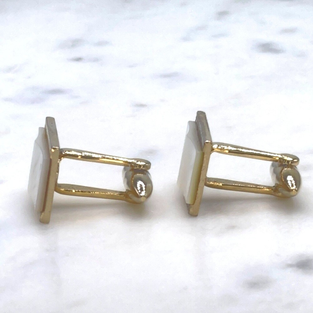 Mens Mother of Pearl Gold Tone Rectangular Bullet Back Cufflinks - Picture 6 of 12